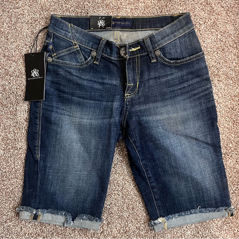 Rock & Republic Women’s Dark Blue Denim Shorts Size 0 NWT